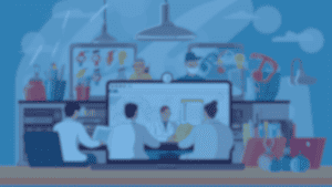 cartoon image showing people attending Occupational Health Webinars during OHAW2023